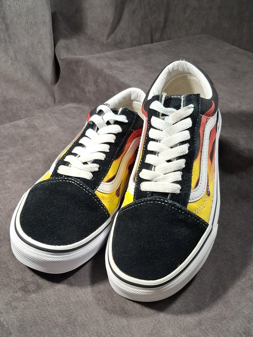 Vans Old Skool Flames Black Red Orange Yellow Suede Canvas Sneakers VG- US 7